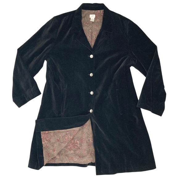 J. Jill Black Velvet Longline Blazer Duster 18 Boho Paisley whimsigoth Fall - Picture 1 of 15